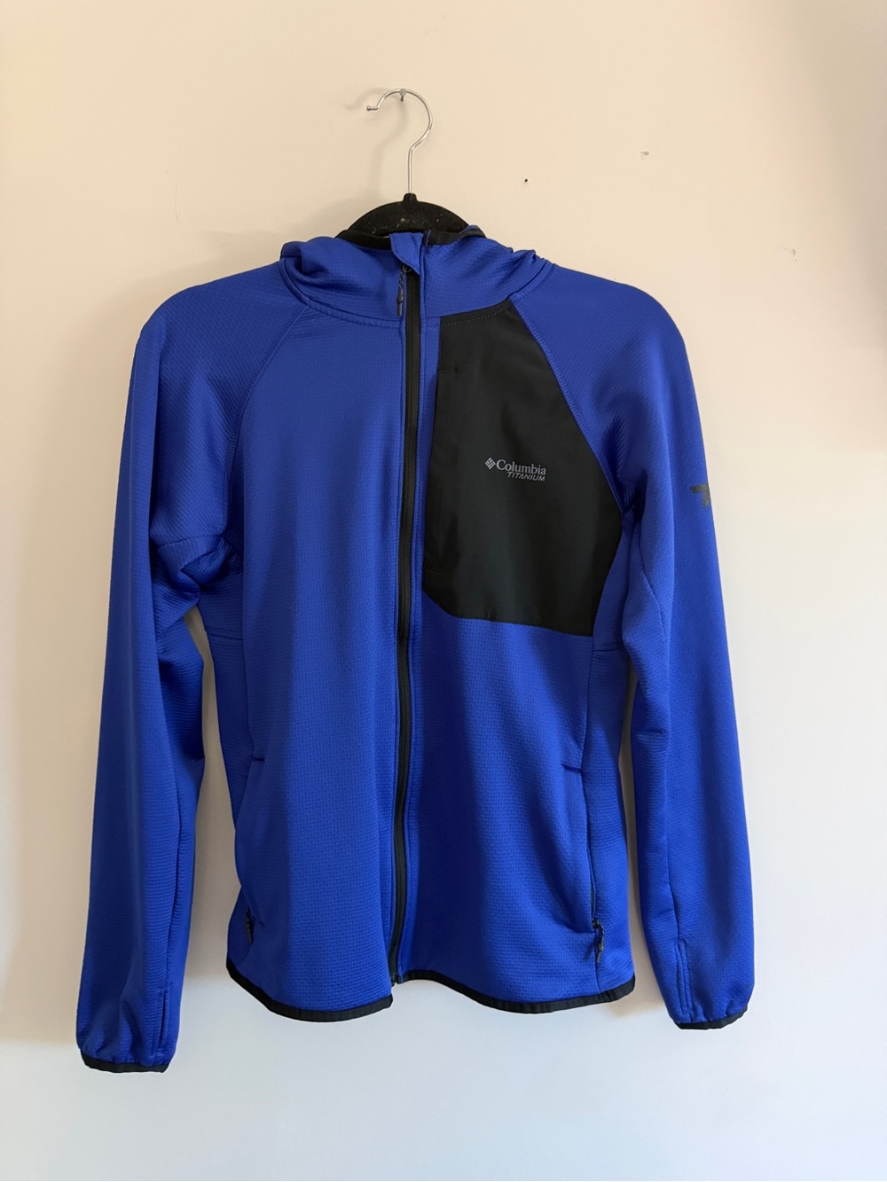 Columbia Blue Hooded Full-Zip Utility Jacket with Black Chest Panel